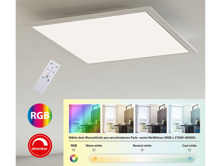 Gehe zu Vollbildansicht: Briloner LED Decken-Panel, dimmbar, RGB-Farbwechsel, Farbtemperatursteuerung - Bild 5