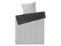 Ein Bettwäscheset mit geometrischem Muster in Schwarz und Weiß.