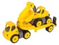 Gelber Spielzeug-Traktor mit einem gelben Bagger.