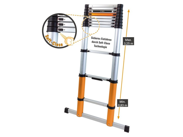 Gehe zu Vollbildansicht: Batavia Aluminium Teleskopleiter 3.25mtr. Modell Giraffe Air – 11 Sprossen - Bild 2