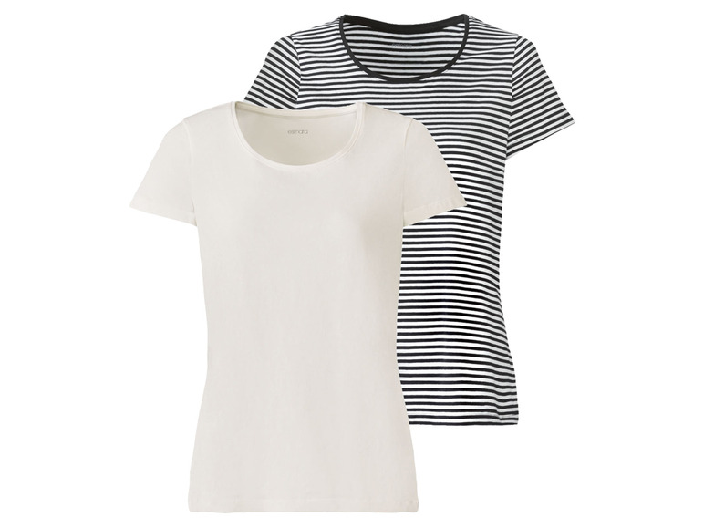 Gehe zu Vollbildansicht: esmara Damen T-Shirt, 2 Stück, mit weitem Rundhalsausschnitt - Bild 2