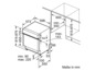 Maße eines Einbaugeschirrspülers mit unterschiedlichen Höhen- und Breitenoptionen.