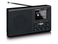 Schwarzes Lenco Digitalradio mit DAB+ Tuner, Alarm, Presets und Menü-Tasten.