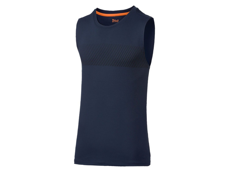 Ein dunkelblaues Dri-Fit Tanktop mit gestreiftem Design.