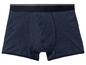 Dunkelblaue Boxershorts mit einem schwarzen elastischen Bund.