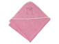 Ein rosa Badetuch mit Kapuze und einem gestickten Bären mit Krone.