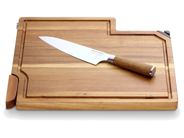 Gehe zu Vollbildansicht: ECHTWERK Schneidebrett Akazienholz inkl. Messer, Messerschärfer & Standfuß EW-MB-1360 - Bild 8