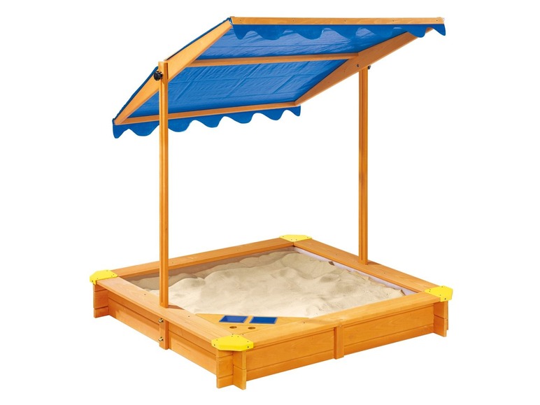 Gehe zu Vollbildansicht: Playtive JUNIOR PLAYTIVE® JUNIOR Sandkasten, 118 x 118 x 118 cm, mit Dach und Eisdiele, aus Massivholz - Bild 3