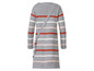 Gestreiftes graues Strickkleid mit langen Ärmeln.