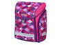 Ein rosa Schulranzen von Berlitz mit geometrischem Muster.