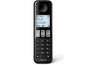 Ein schwarzes schnurloses Telefon von Philips mit Display.