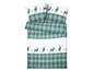 Grünes Plaid-Bettwäscheset mit Rentier-Motiv.