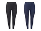 Zwei Leggings, eine schwarze und eine dunkelblaue.