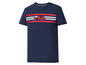 Blaues Fila T-Shirt mit roten und weißen Streifen.