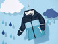 Eine blaue Regenjacke mit Kapuze für Kinder.