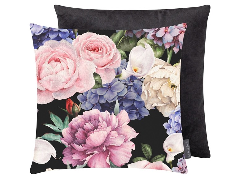 Kissenbezug mit Blumenmuster, inklusive schwarzem Samtkissen.