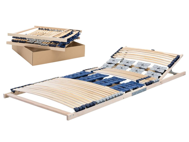 Ein Lattenrost aus Holz, in einem Karton gefaltet