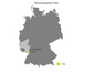 Karte Deutschlands mit der Weinregion Pfalz, mit den Städten Neustadt und Landau