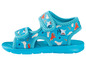 Blaue Sandalen mit Meerestier-Motiv.