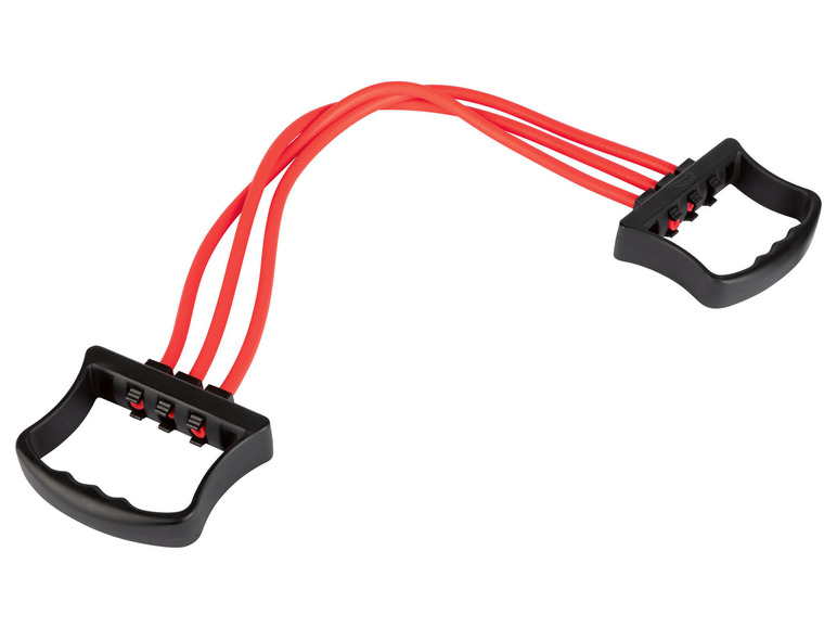Rotes Fitness-Gummiband mit Griffen.