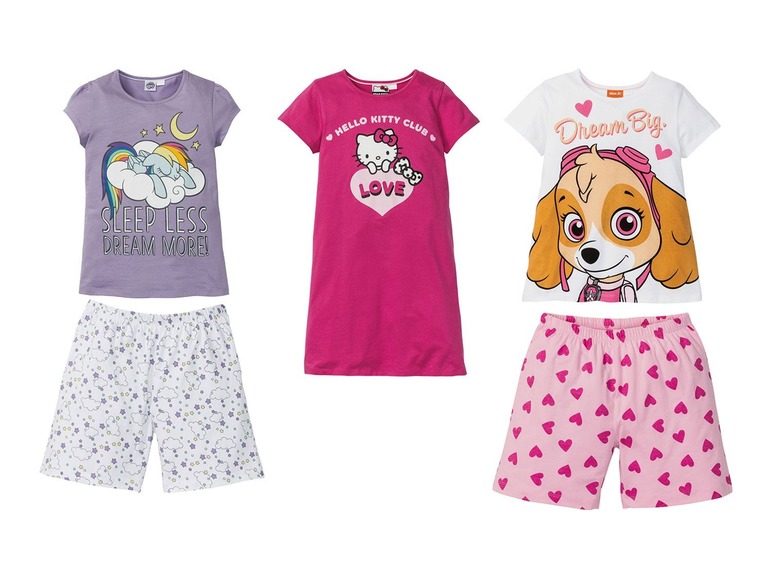 Pyjamas für Mädchen mit Hello Kitty, Paw Patrol und Regenbogen-Druck.
