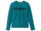 Türkisfarbenes Langarmshirt mit 'City Rebels' Aufdruck.