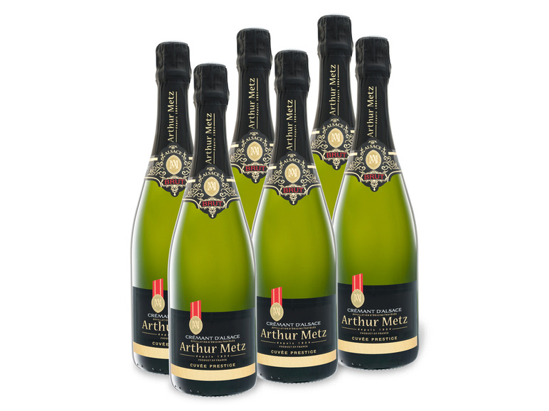 6 x 0,75-l-Flasche Weinpaket Arthur Metz Crémant d'Alsace AOP Cuvée Prestige brut, Schaumwein