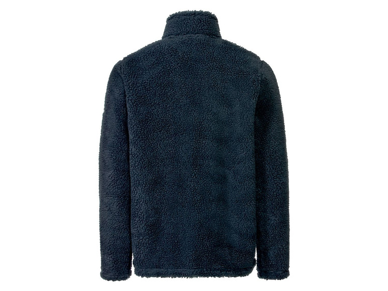 Eine dunkelblaue Fleecejacke mit langen Ärmeln.