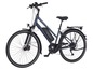 Blaues Fischer E-Bike mit Gepäckträger.