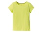 Ein leuchtend gelbes T-Shirt mit kurzen Ärmeln.