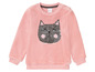 Rosa Mädchenpullover mit Katzenmotiv aus Pailletten.