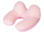 Ein rosa Nackenstützkissen zum Reisen.