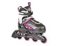 Schwarze Inline-Skates mit rosafarbenen Details und der Marke Hudora.