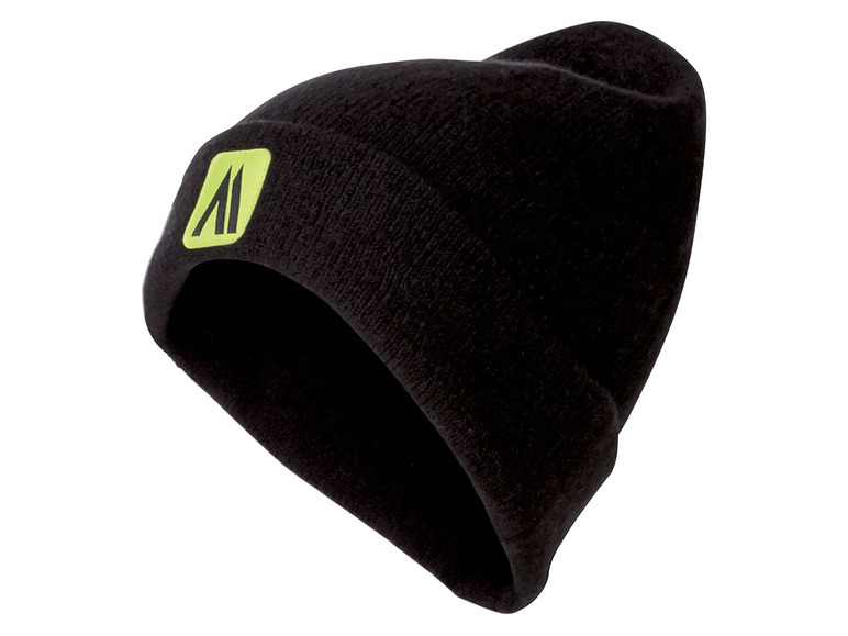 Eine schwarze Beanie mit einem grünen Logo