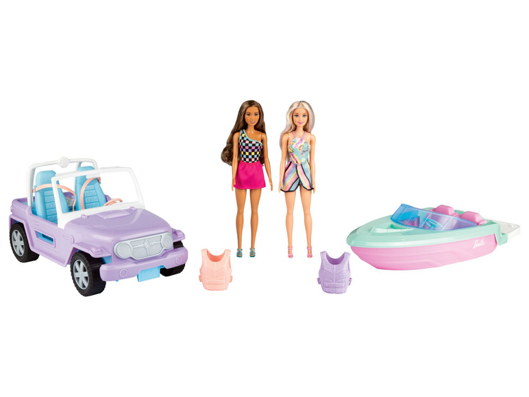 Gehe zu Vollbildansicht: Barbie Puppen mit Fahrzeug und Boot / Puppe mit Einhorn - Bild 2