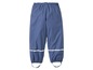 Blaue Regenhose für Kinder mit reflektierenden Details.