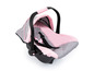 Ein rosa Baby-Autositz mit einem Schmetterlingsmotiv.