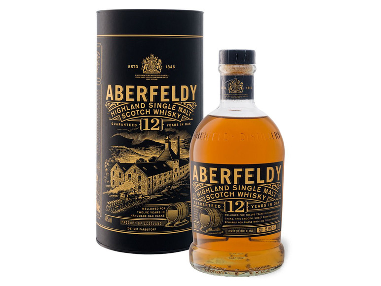 Gehe zu Vollbildansicht: Aberfeldy 12 Years Old Highland Single Malt Scotch Whisky mit Geschenkbox 40% Vol - Bild 1
