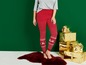 Rote Weihnachtsleggings mit Rentier-Muster
