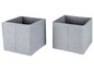 Zwei graue Stoff-Aufbewahrungskörbe.