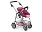 Ein rosa Puppenwagen mit einem Korb.