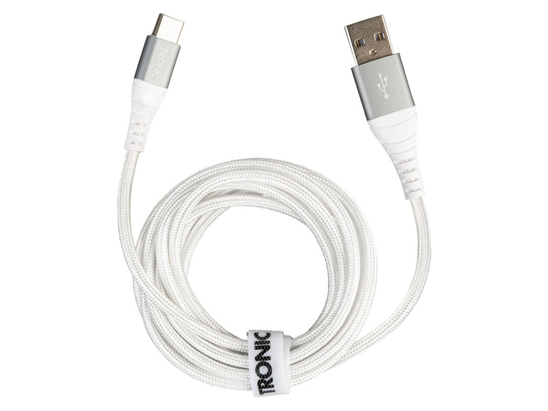 Gehe zu Vollbildansicht: TRONIC® Lade- und Datenkabel Textil, Metallstecker USB-C und USB-A 1m - Bild 2