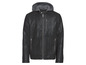 Schwarze Lederjacke mit Kapuze