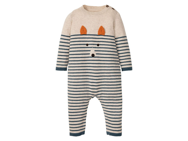 Baby Strampler mit Streifenmuster und süßem Tiermotiv.