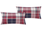 Zwei Kissenbezüge mit rotem, weißem und blauem Karomuster.