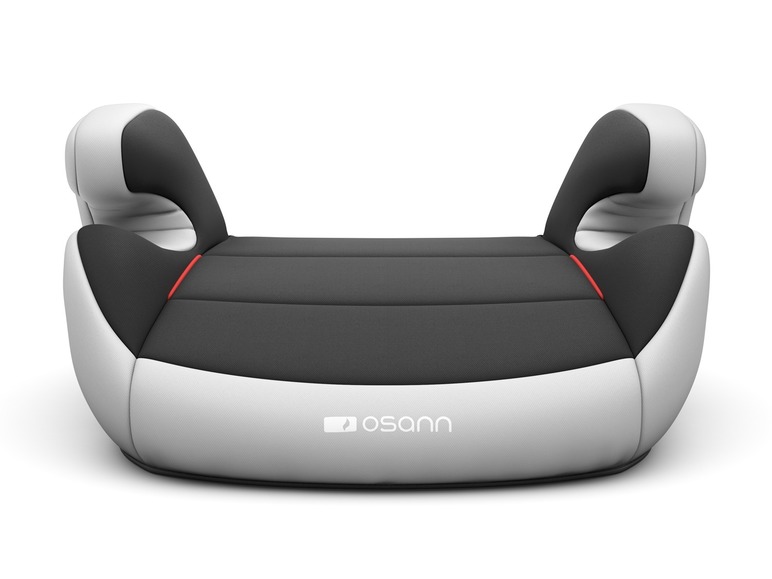 Ein grauer Autositz mit roten Akzenten der Marke Osann.