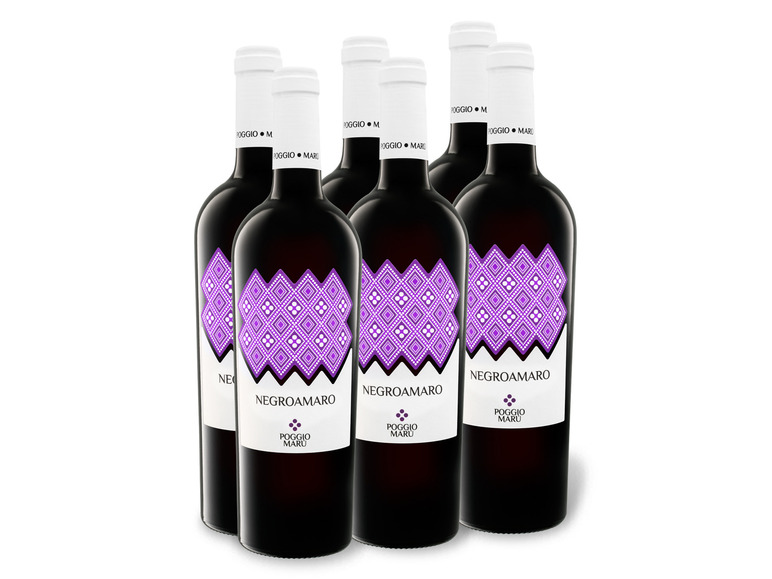 Gehe zu Vollbildansicht: 6 x 0,75-l-Flasche Weinpaket Poggio Maru Negroamaro Salento IGP halbtrocken, Rotwein - Bild 1
