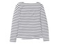 Langärmliges Shirt mit weißen und schwarzen Streifen.