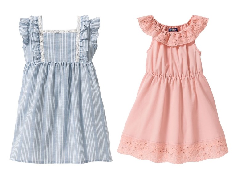 Gehe zu Vollbildansicht: LUPILU® Kleinkinder Kleid Mädchen, 2 Stück, mit Carmenausschnitt und Flügelärmeln - Bild 1