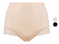 Beigefarbene Unterhose mit Spitze und hohem Bund.